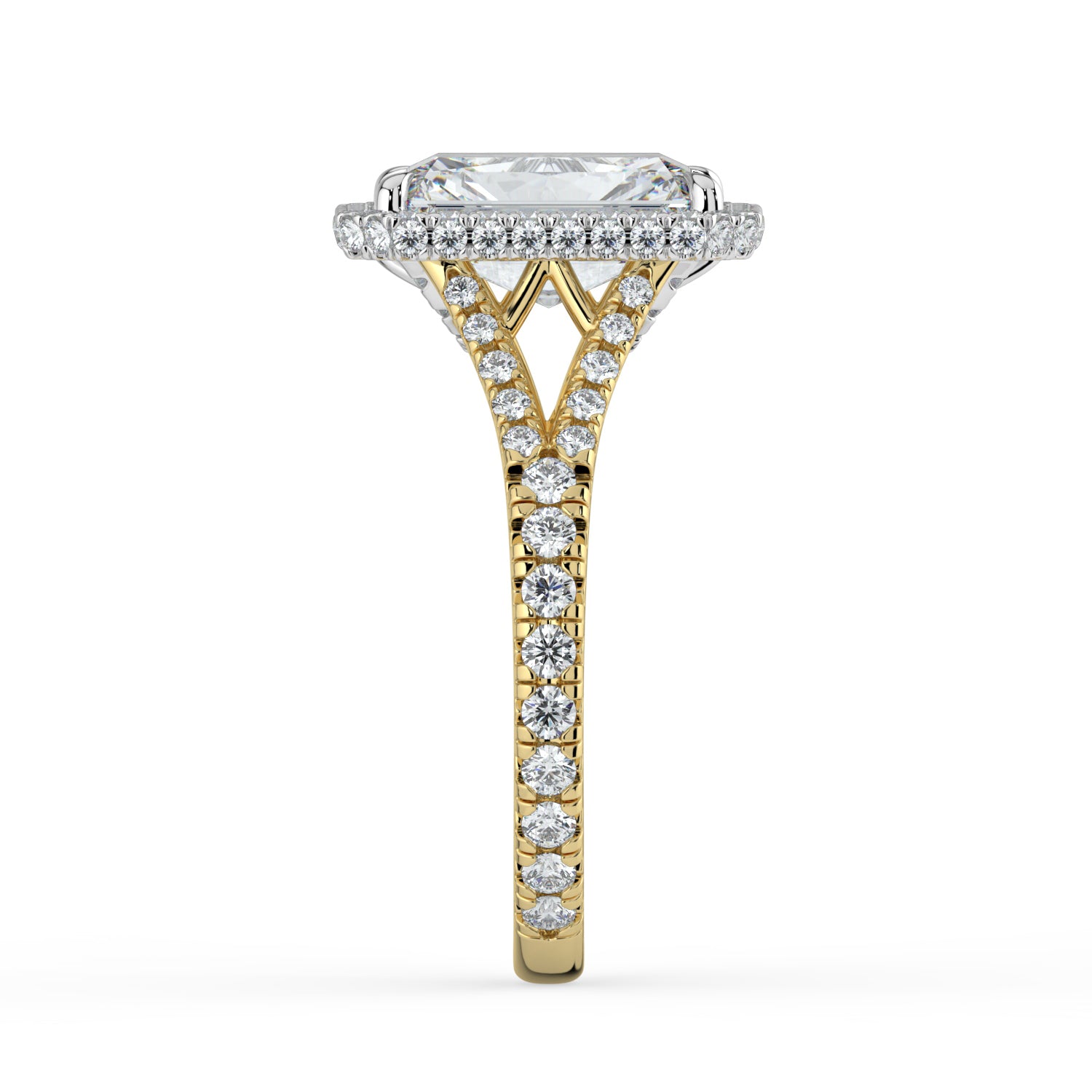 The Elara Ring - Radiant Orbital Halo with Split Pavé Band