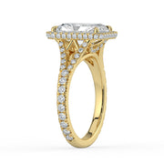 The Elara Ring – Radiant Orbital Halo with Split Pavé Band in 18K Yellow Gold – The Jewel Concierge