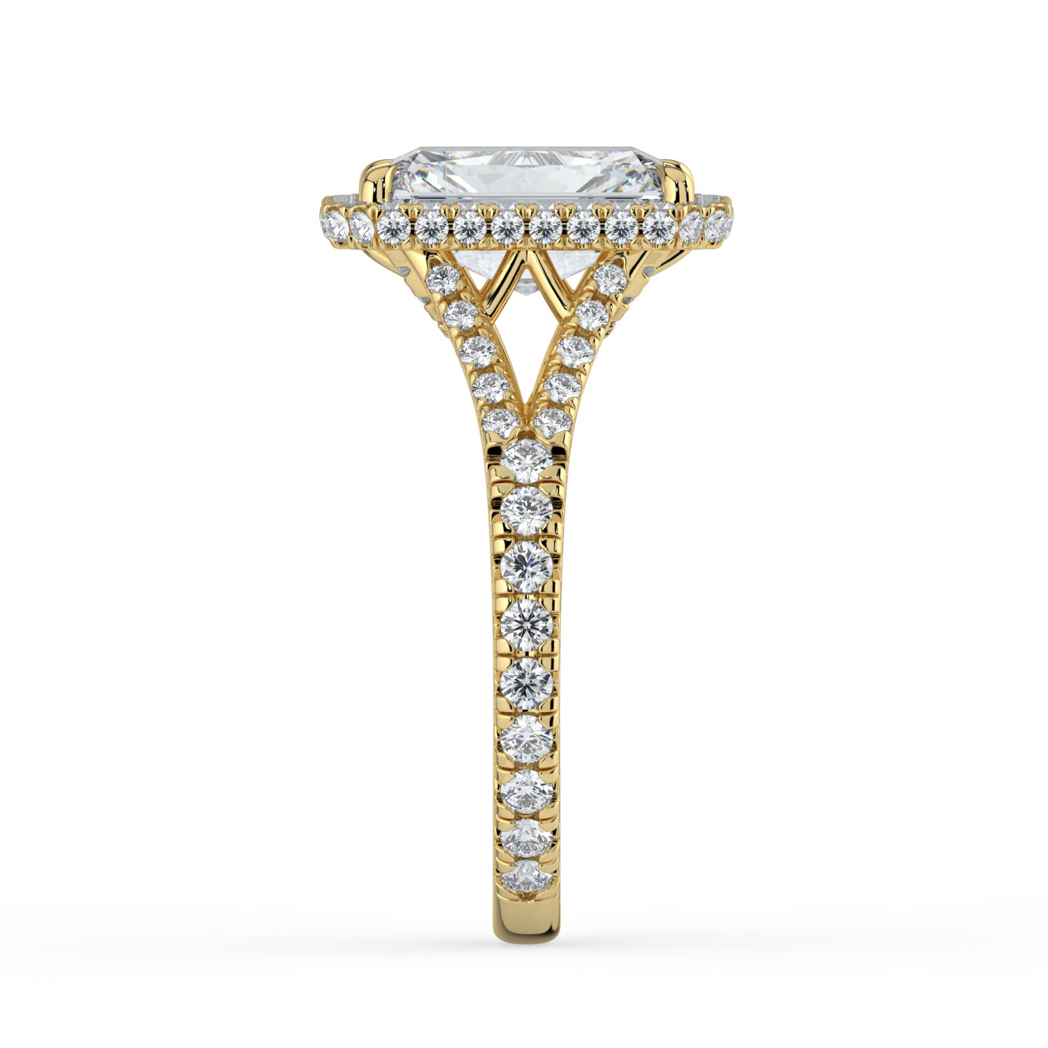 The Elara Ring - Radiant Orbital Halo with Split Pavé Band