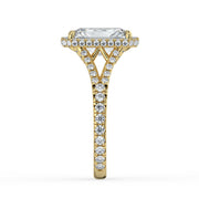 The Elara Ring – Radiant Orbital Halo with Split Pavé Band in 14K Rose Gold – The Jewel Concierge