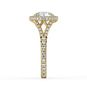 The Elara Ring – Round Orbital Halo with Split Pavé Band in 14K Rose Gold – The Jewel Concierge