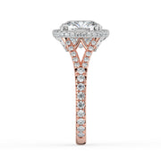 The Elara Ring – Cushion Orbital Halo with Split Pavé Band in 18K White Gold and Rose Gold – The Jewel Concierge