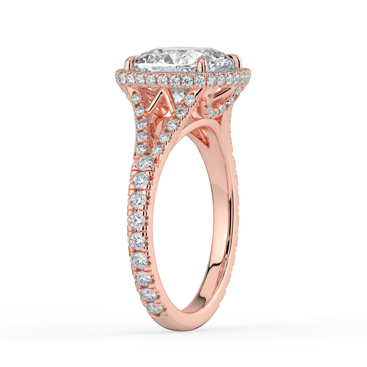 The Elara Ring - Cushion Orbital Halo with Split Pavé Band