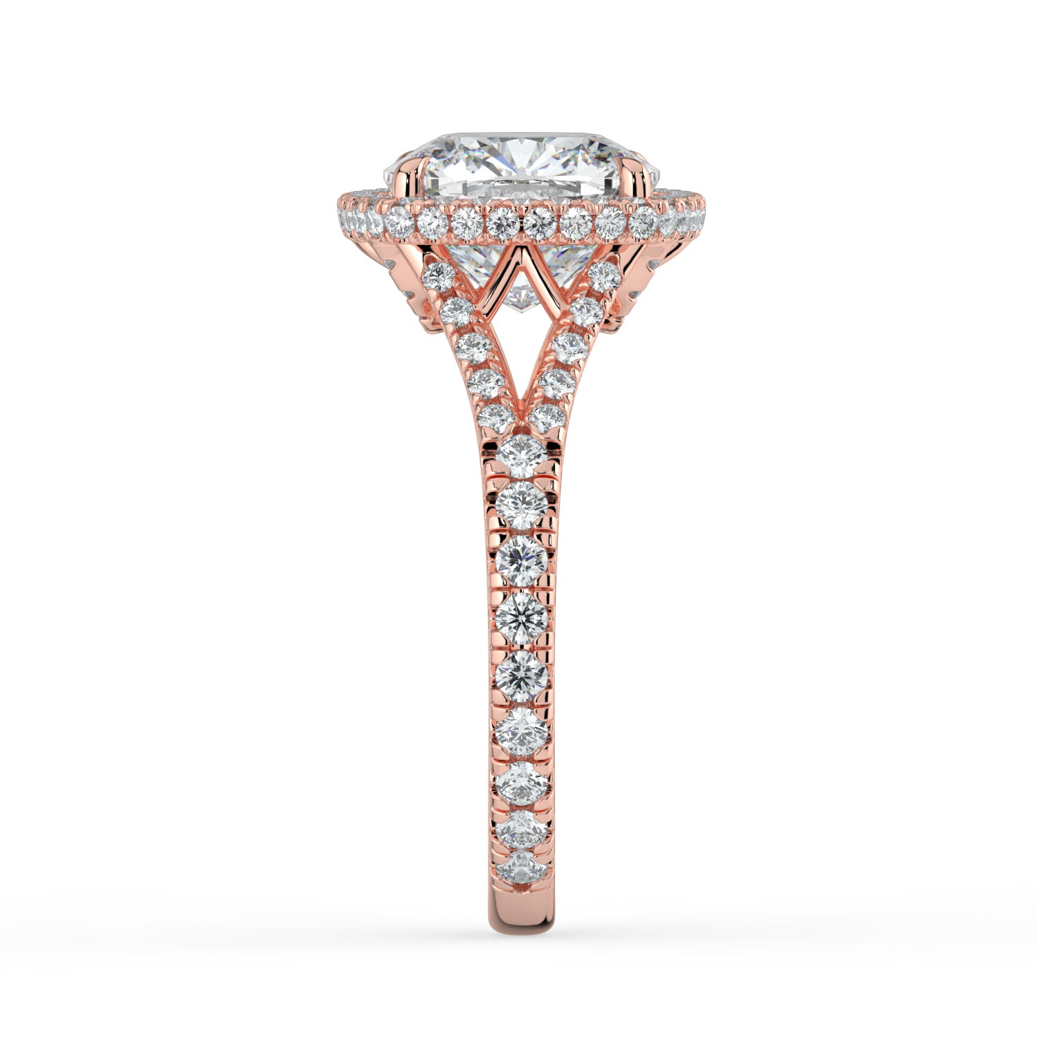 The Elara Ring - Cushion Orbital Halo with Split Pavé Band