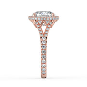 The Elara Ring – Cushion Orbital Halo with Split Pavé Band in 14K White Gold and Rose Gold – The Jewel Concierge