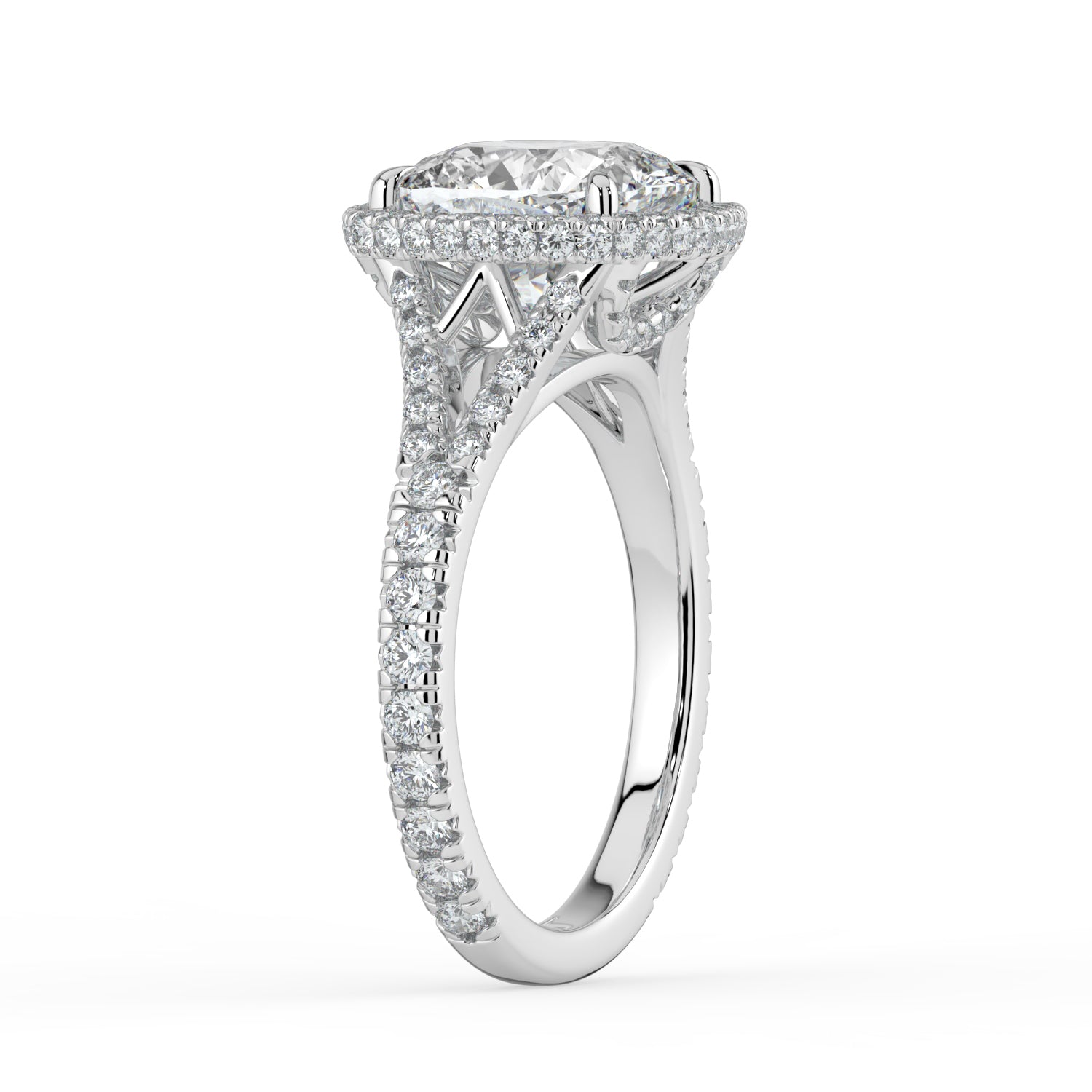 The Elara Ring - Cushion Orbital Halo with Split Pavé Band