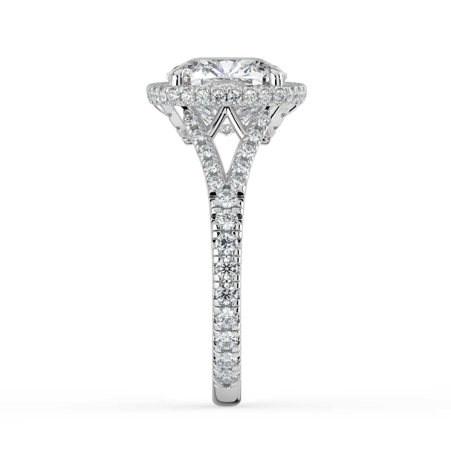 The Elara Ring - Cushion Orbital Halo with Split Pavé Band