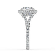 The Elara Ring – Cushion Orbital Halo with Split Pavé Band in 14K White Gold and Yellow Gold – The Jewel Concierge
