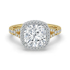 The Elara Ring - Cushion Orbital Halo with Split Pavé Band