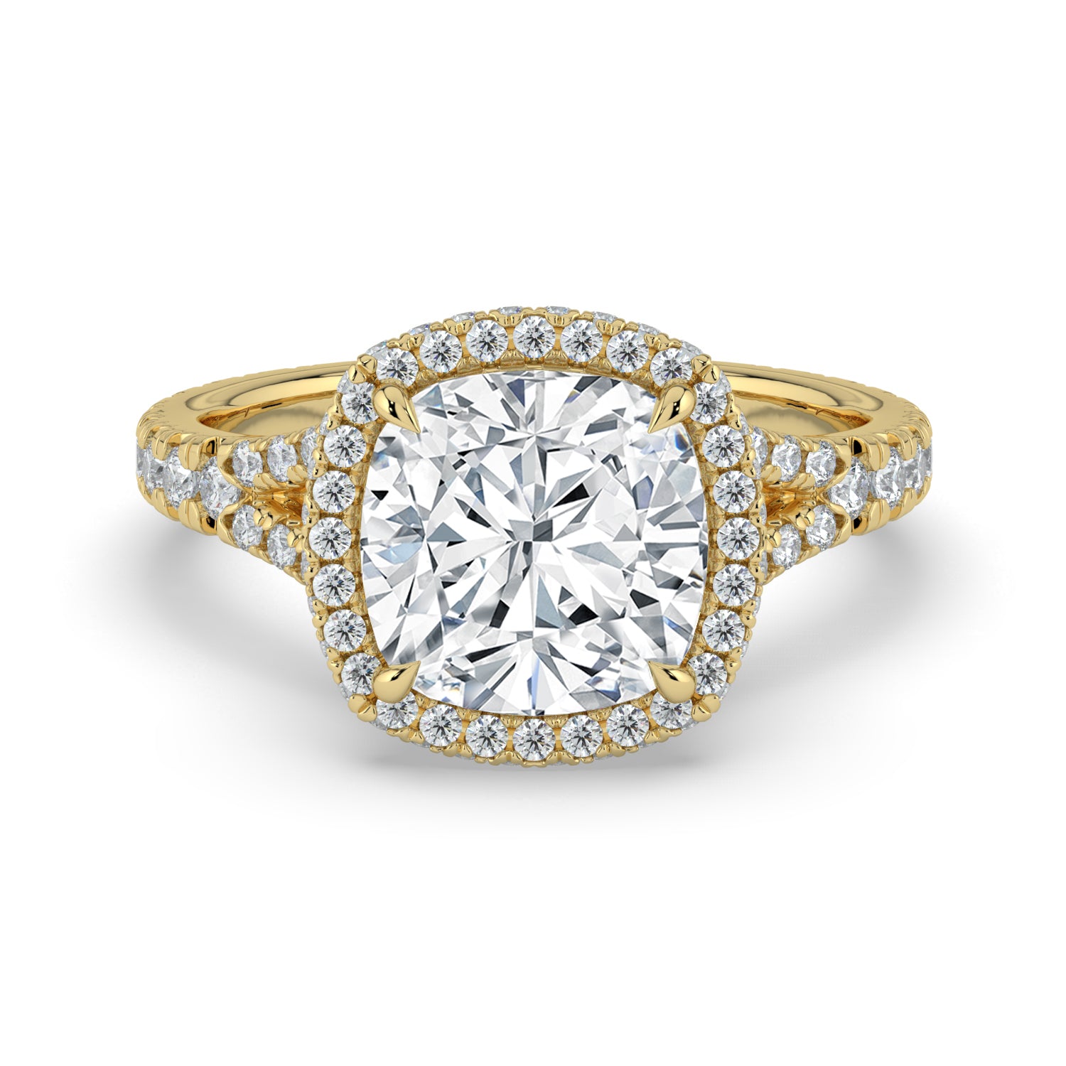 The Elara Ring - Cushion Orbital Halo with Split Pavé Band