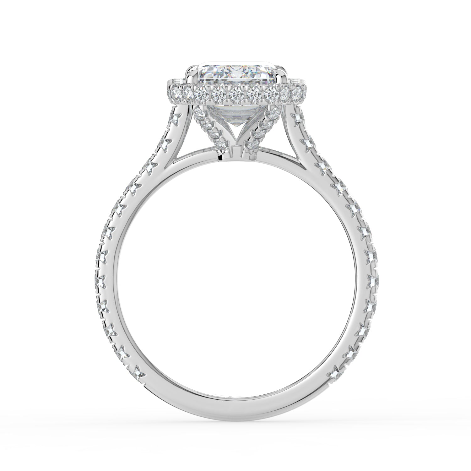 The Gemma Ring - Emerald Orbital Halo Cathedral with Pavé Band