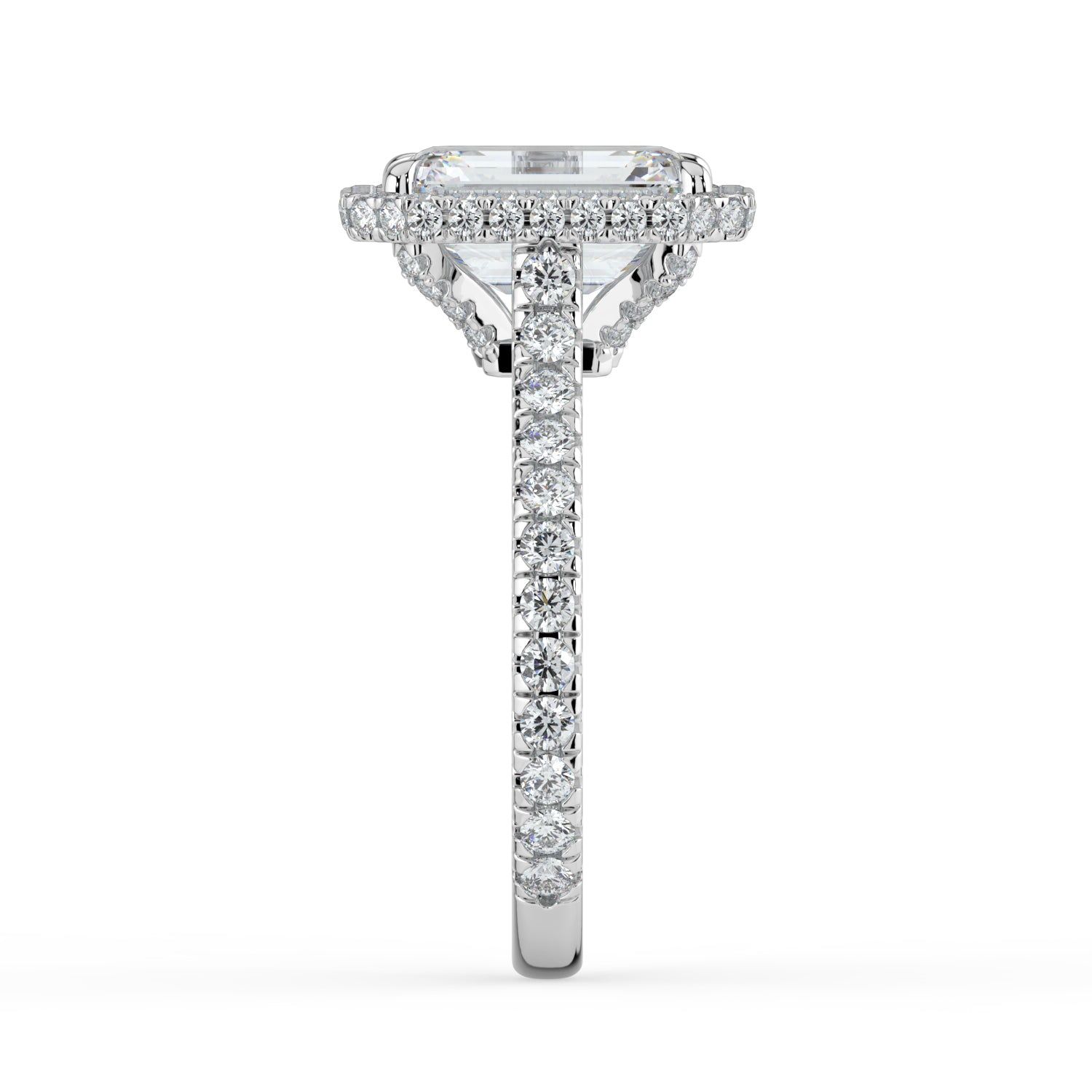 The Gemma Ring - Emerald Orbital Halo Cathedral with Pavé Band