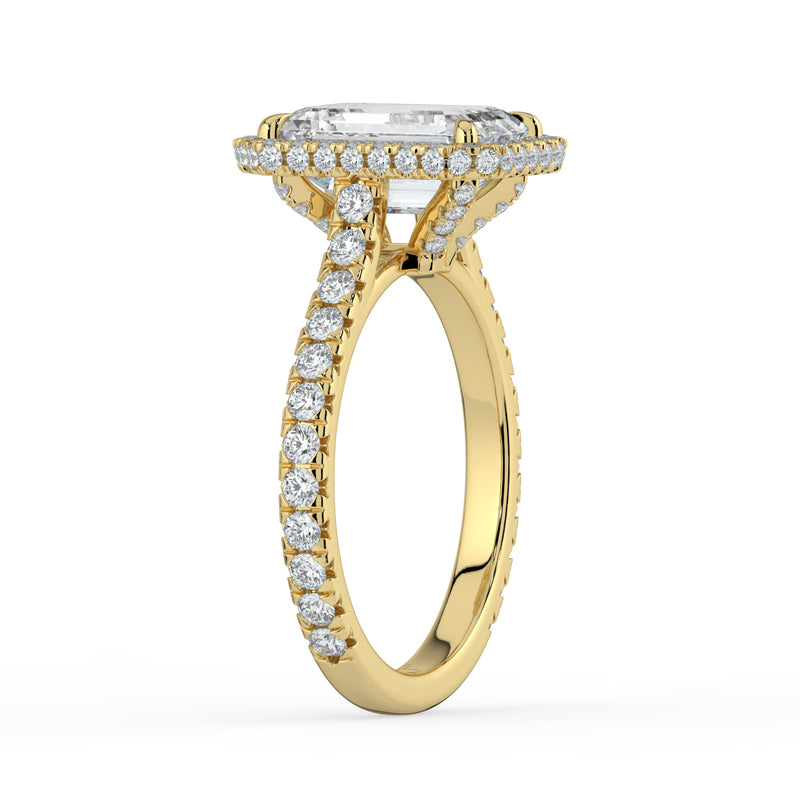 The Gemma Ring - Emerald Orbital Halo Cathedral with Pavé Band