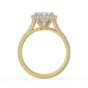 The Gemma Ring — Emerald Orbital Halo Cathedral with Pavé Band Lab-Grown Diamond Engagement Ring in Yellow Gold | The Jewel Concierge