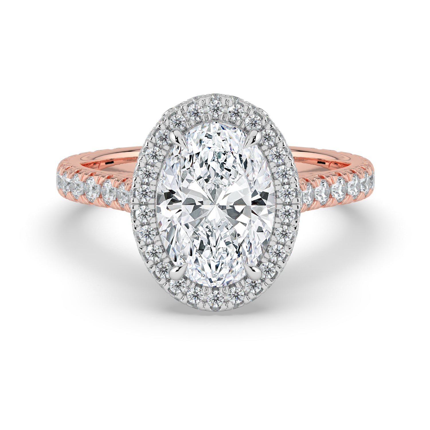 The Gemma Ring - Oval Orbital Halo Cathedral with Pavé Band