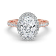 The Gemma Ring — Oval Orbital Halo Cathedral with Pavé Band Lab-Grown Diamond Engagement Ring in Two-Tone Rose and White Gold | The Jewel Concierge