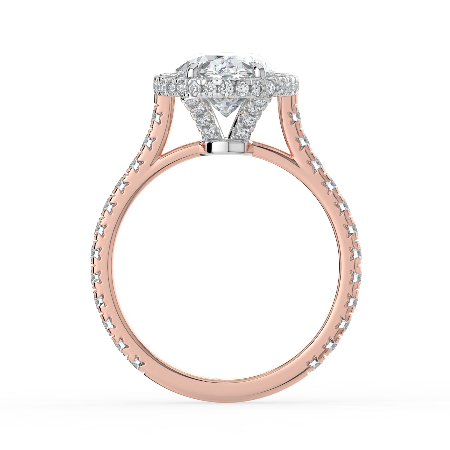 The Gemma Ring - Oval Orbital Halo Cathedral with Pavé Band