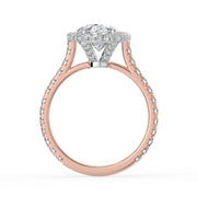 The Gemma Ring — Oval Orbital Halo Cathedral with Pavé Band Lab-Grown Diamond Engagement Ring in Two-Tone Rose and White Gold | The Jewel Concierge
