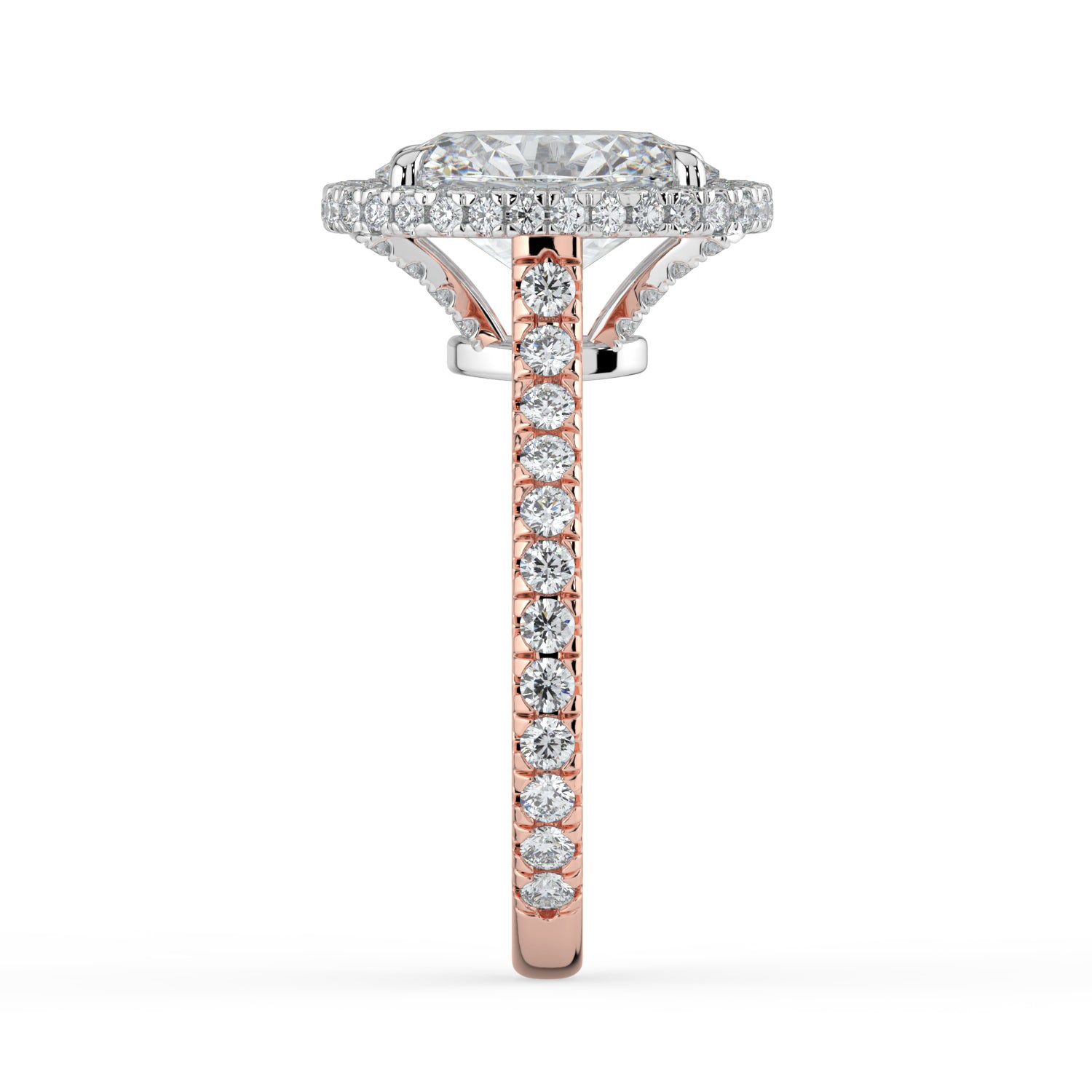 The Gemma Ring - Oval Orbital Halo Cathedral with Pavé Band