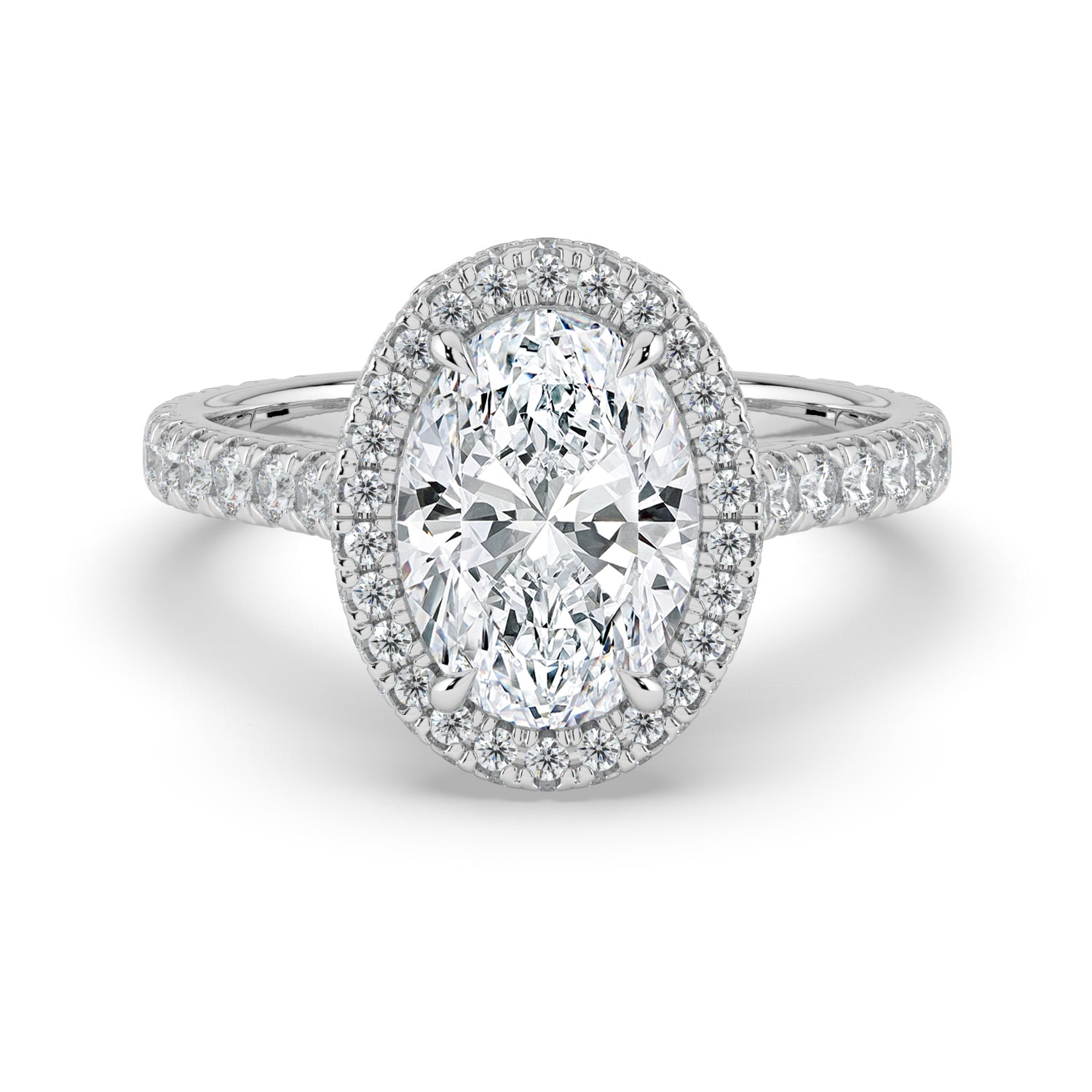 The Gemma Ring - Oval Orbital Halo Cathedral with Pavé Band