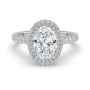 The Gemma Ring — Oval Orbital Halo Cathedral with Pavé Band Lab-Grown Diamond Engagement Ring in White Gold | The Jewel Concierge