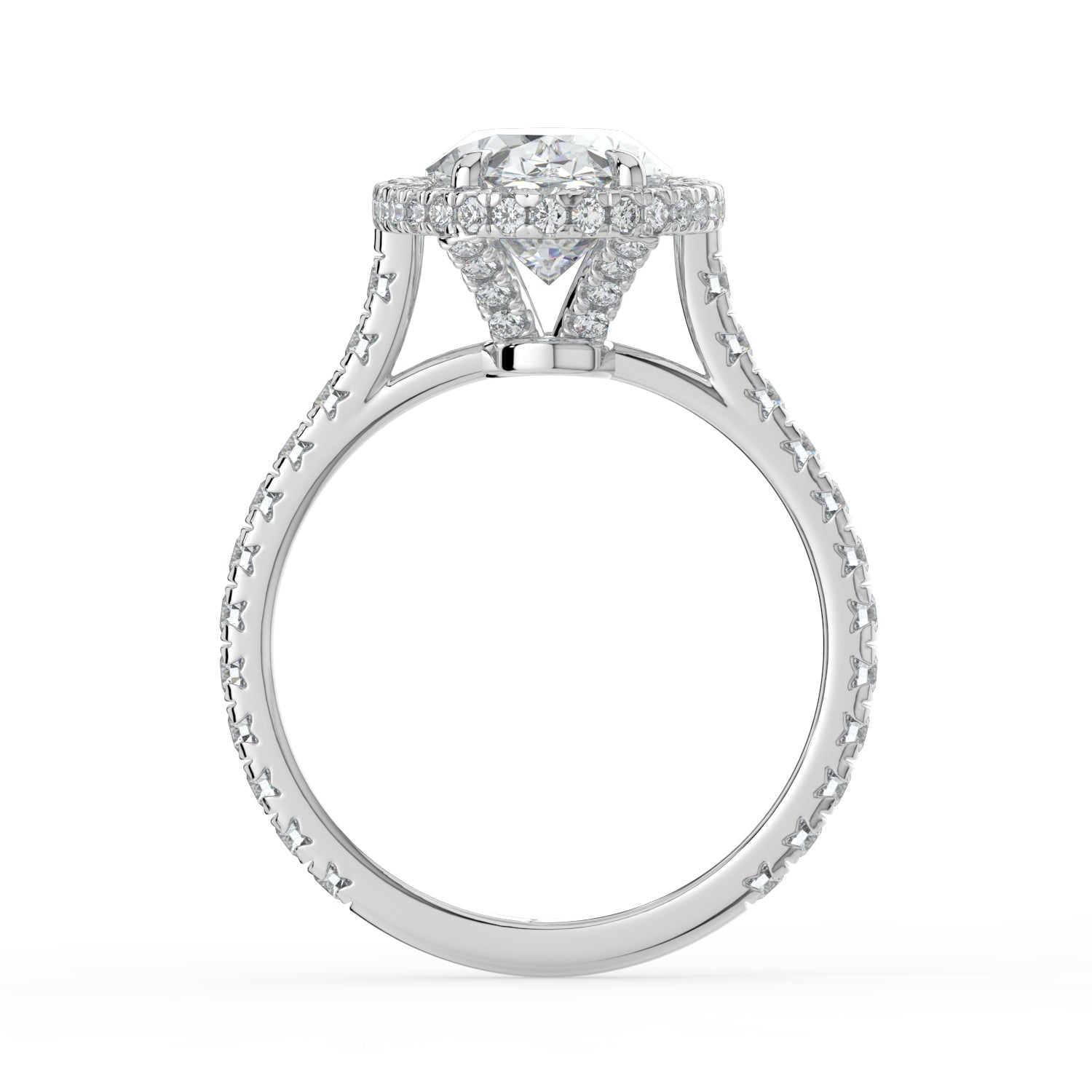 The Gemma Ring - Oval Orbital Halo Cathedral with Pavé Band