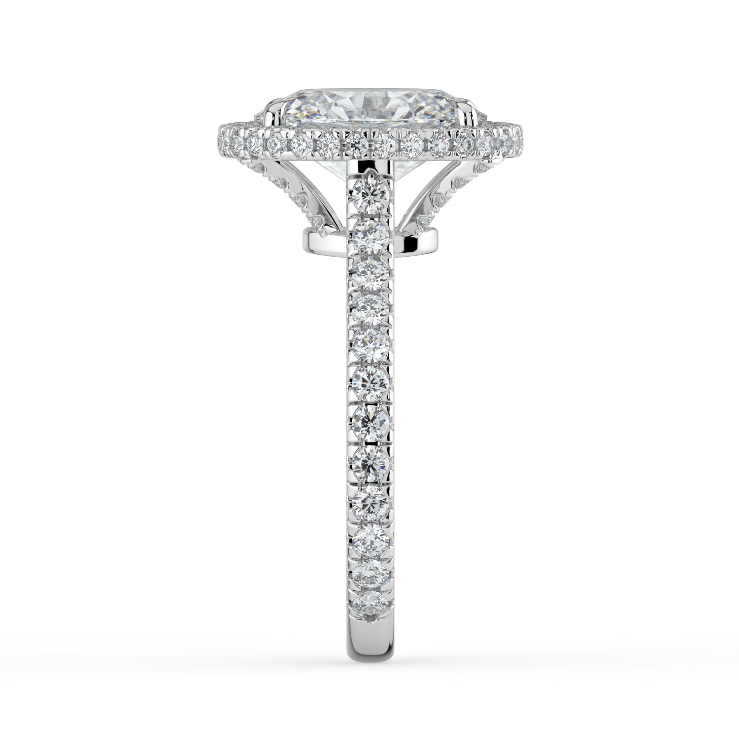 The Gemma Ring - Oval Orbital Halo Cathedral with Pavé Band