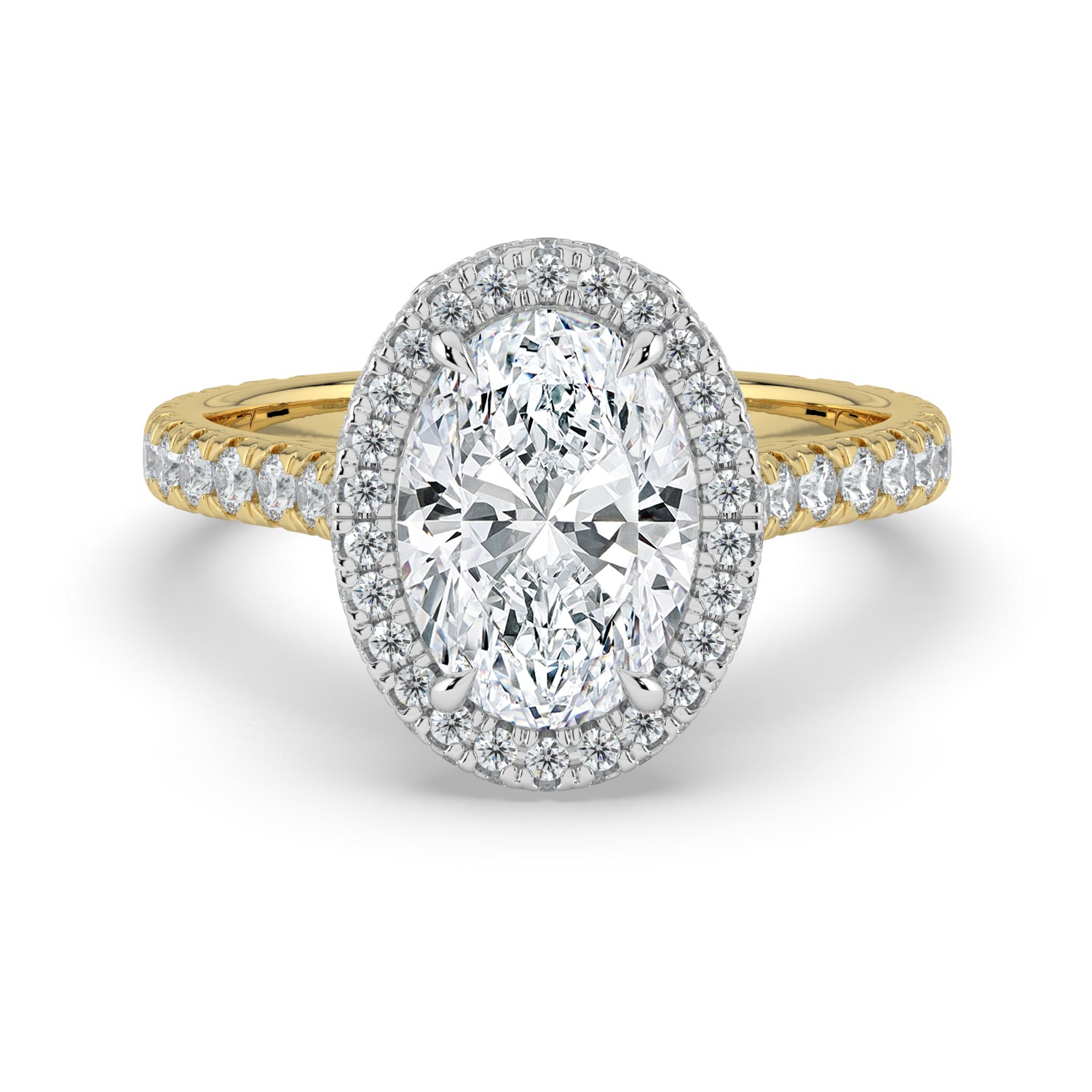 The Gemma Ring - Oval Orbital Halo Cathedral with Pavé Band