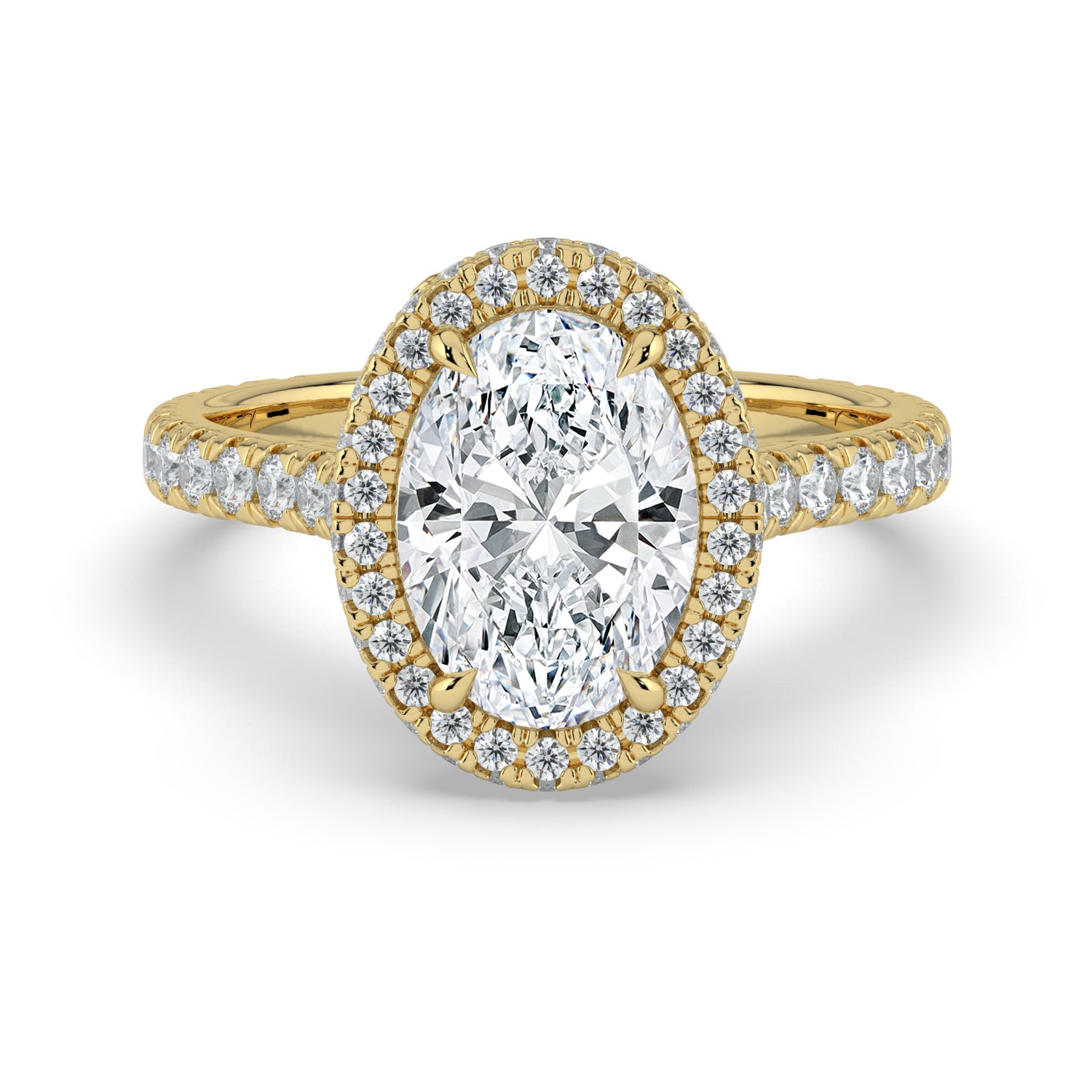 The Gemma Ring - Oval Orbital Halo Cathedral with Pavé Band