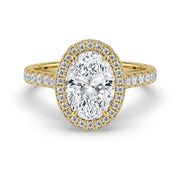 The Gemma Ring — Oval Orbital Halo Cathedral with Pavé Band Lab-Grown Diamond Engagement Ring in Yellow Gold | The Jewel Concierge