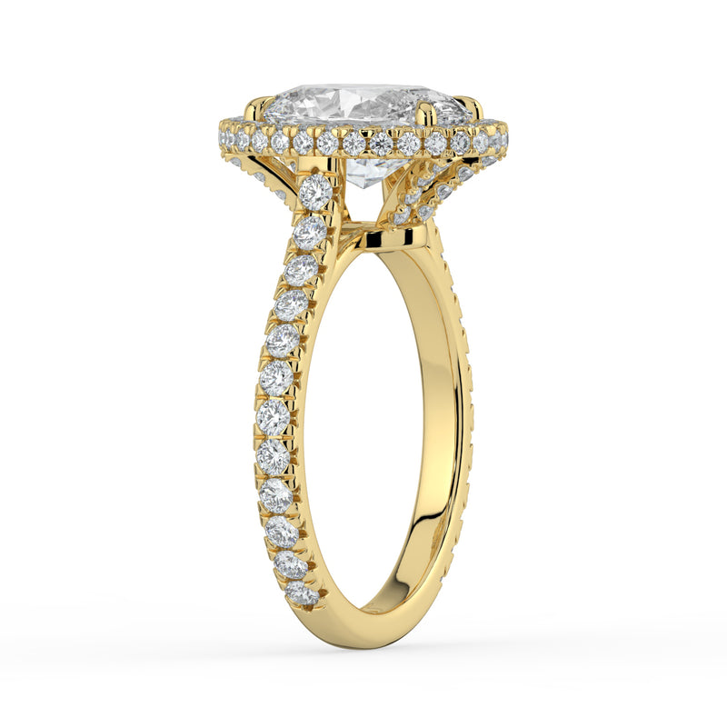 The Gemma Ring - Oval Orbital Halo Cathedral with Pavé Band