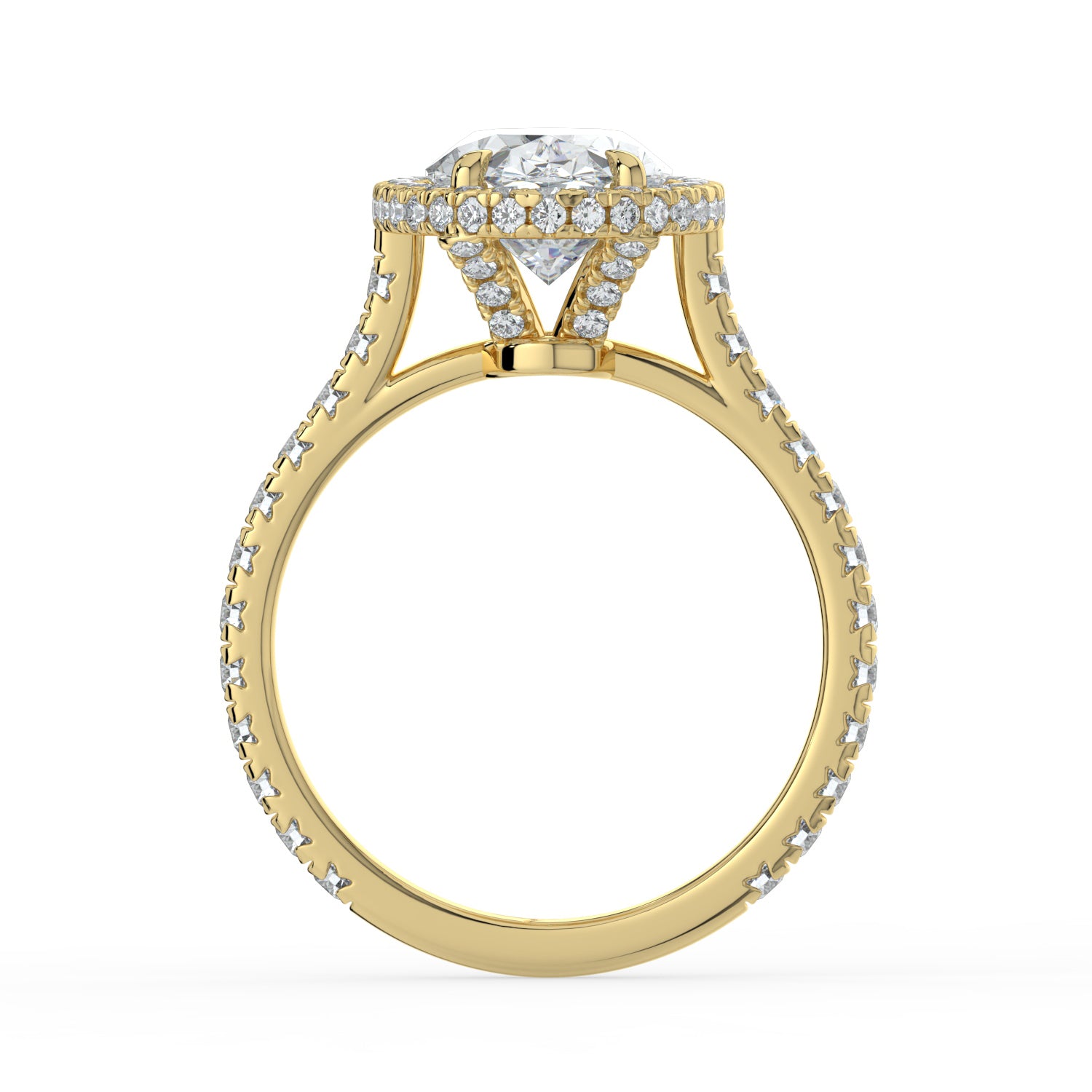 The Gemma Ring - Oval Orbital Halo Cathedral with Pavé Band