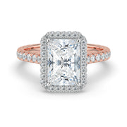 The Gemma Ring — Radiant Orbital Halo Cathedral with Pavé Band Lab-Grown Diamond Engagement Ring in Two-Tone Rose and White Gold | The Jewel Concierge
