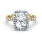 The Gemma Ring — Radiant Orbital Halo Cathedral with Pavé Band Lab-Grown Diamond Engagement Ring in Two-Tone Yellow and White Gold | The Jewel Concierge