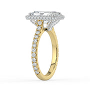 The Gemma Ring — Radiant Orbital Halo Cathedral with Pavé Band Lab-Grown Diamond Engagement Ring in Two-Tone Yellow and White Gold | The Jewel Concierge