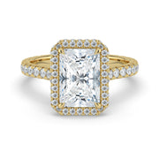The Gemma Ring — Radiant Orbital Halo Cathedral with Pavé Band Lab-Grown Diamond Engagement Ring in Yellow Gold | The Jewel Concierge