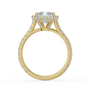 The Gemma Ring — Radiant Orbital Halo Cathedral with Pavé Band Lab-Grown Diamond Engagement Ring in Yellow Gold | The Jewel Concierge