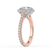 The Gemma Ring — Round Orbital Halo Cathedral with Pavé Band Lab-Grown Diamond Engagement Ring in Two-Tone Rose and White Gold | The Jewel Concierge