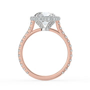 The Gemma Ring — Round Orbital Halo Cathedral with Pavé Band Lab-Grown Diamond Engagement Ring in Two-Tone Rose and White Gold | The Jewel Concierge