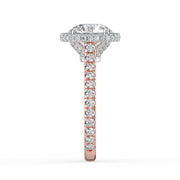 The Gemma Ring — Round Orbital Halo Cathedral with Pavé Band Lab-Grown Diamond Engagement Ring in Two-Tone Rose and White Gold | The Jewel Concierge