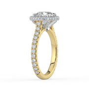 The Gemma Ring — Round Orbital Halo Cathedral with Pavé Band Lab-Grown Diamond Engagement Ring in Two-Tone Yellow and White Gold | The Jewel Concierge