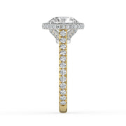 The Gemma Ring — Round Orbital Halo Cathedral with Pavé Band Lab-Grown Diamond Engagement Ring in Two-Tone Yellow and White Gold | The Jewel Concierge