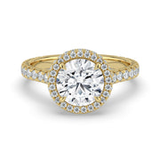 The Gemma Ring — Round Orbital Halo Cathedral with Pavé Band Lab-Grown Diamond Engagement Ring in Yellow Gold | The Jewel Concierge