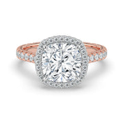 The Gemma Ring – Cushion Orbital Halo Cathedral with Pavé Band – The Jewel Concierge