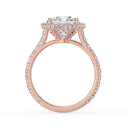 The Gemma Ring – Cushion Orbital Halo Cathedral with Pavé Band in 18K Rose Gold – The Jewel Concierge