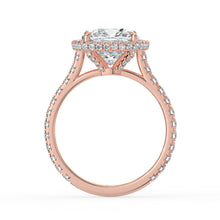 The Gemma Ring - Cushion Orbital Halo Cathedral with Pavé Band