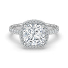 The Gemma Ring - Cushion Orbital Halo Cathedral with Pavé Band