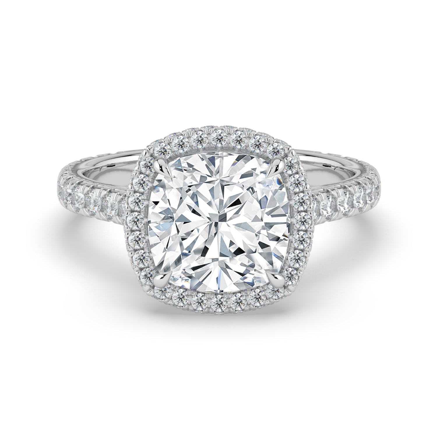 The Gemma Ring - Cushion Orbital Halo Cathedral with Pavé Band