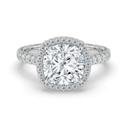 The Gemma Ring – Cushion Orbital Halo Cathedral with Pavé Band – The Jewel Concierge