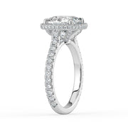 The Gemma Ring – Cushion Orbital Halo Cathedral with Pavé Band in 14K White Gold and Yellow Gold – The Jewel Concierge